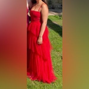 Worn to a wedding once, size 8 red mesh corset dress